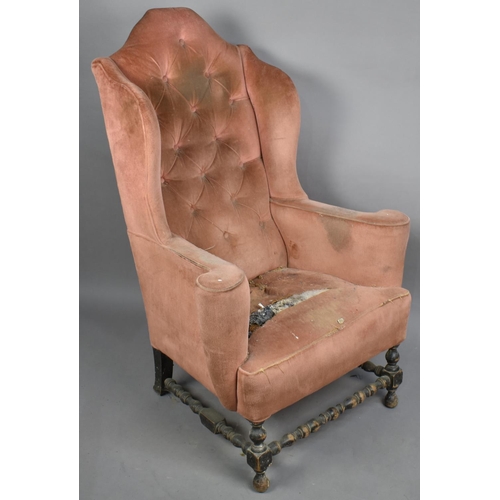 549 - A 19th Century High Backed Scroll Arm Chair in the George II Style with Button Upholstery and Turned... 