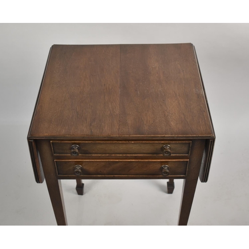 18 - A Reproduction Drop Leaf Work Table with Two Drawers, 43cm Wide when Closed and 70cm high, Square Ta... 