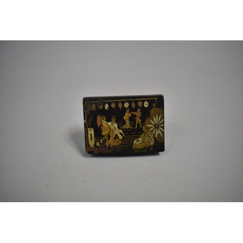 26 - A Rectangular Lacquered Chinoiserie Box with Hinged Lid to Three Section Interior, the Lid Decorated... 