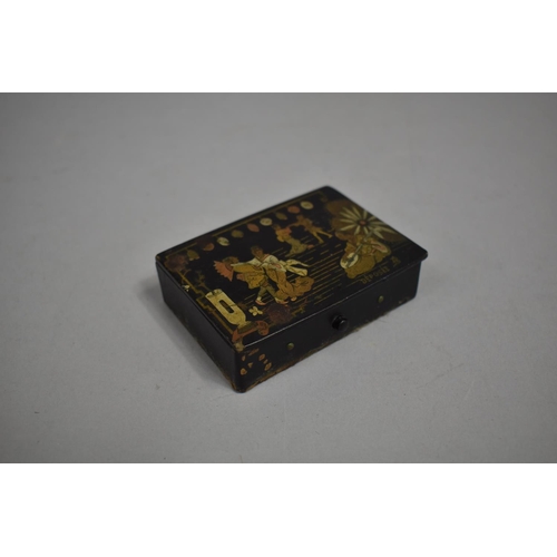 26 - A Rectangular Lacquered Chinoiserie Box with Hinged Lid to Three Section Interior, the Lid Decorated... 