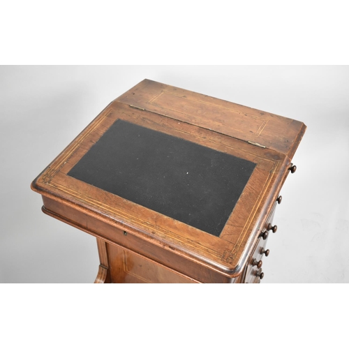 42 - A Late Victorian/Edwardian String Inlaid Walnut Davenport with Four Side Drawers Matched by Dummies,... 