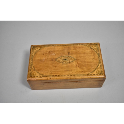 5 - A Late Victorian Cigarette Box with Inked Decoration to Represent String Inlay, 21cm wide