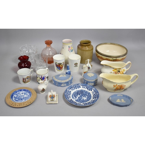 514 - A Collection of Ceramics and Glassware to Include Poole vase, Wedgwood jasperware, Peace Mug (AF)