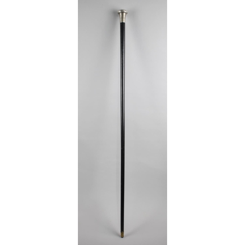 65 - An Ebonised Walking Cane with Silver Top by Kendall & Son, London 1928, 90cm long