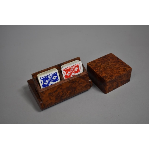 9 - Two Modern Burr Wood Boxes, the One in the Form of a Book Containing Pair of Playing Card Packs