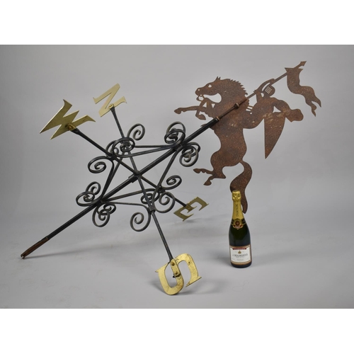 444 - A Large Wrought Iron Weathervane with Jousting Knight Pediment