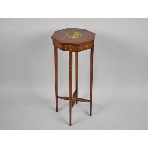 464 - A 19th Century Satinwood Octagonal Topped Occasional Table on Four Slender Tapering Legs, fret cut a... 