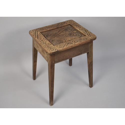 463 - A Rustic Country Made Side Table formed from Late 19th Century and later oak, with early carved rect... 