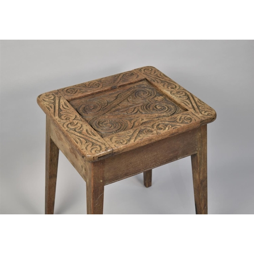 463 - A Rustic Country Made Side Table formed from Late 19th Century and later oak, with early carved rect... 