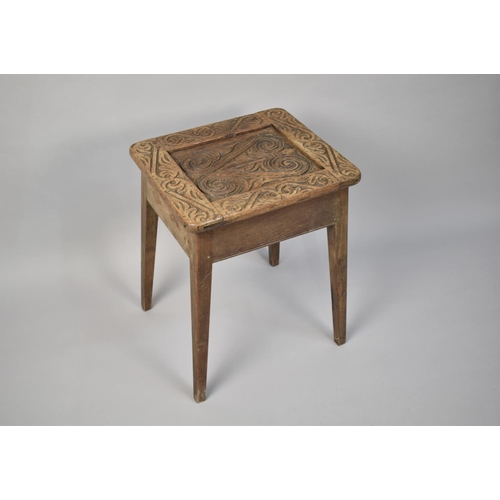 463 - A Rustic Country Made Side Table formed from Late 19th Century and later oak, with early carved rect... 