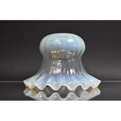 441 - A Late Victorian Vaseline Glass Shade with Wavy Rim, 12cms High and 16cms Diameter