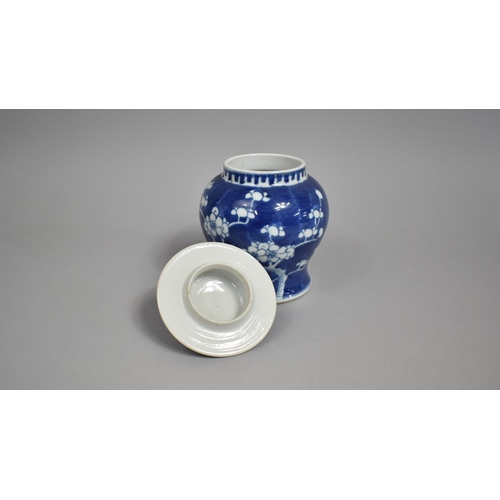 287 - A Chinese Porcelain Blue and White Prunus Pattern Vase and Cover of Squat Baluster Form, Double Conc... 