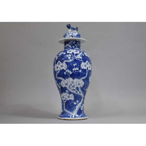 290 - A 19th Century Chinese Blue and White Prunus Pattern Vase and Cover, Baluster Form, The Lid with Tem... 