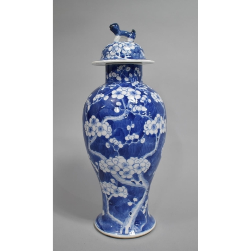 290 - A 19th Century Chinese Blue and White Prunus Pattern Vase and Cover, Baluster Form, The Lid with Tem... 