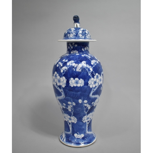 290 - A 19th Century Chinese Blue and White Prunus Pattern Vase and Cover, Baluster Form, The Lid with Tem... 