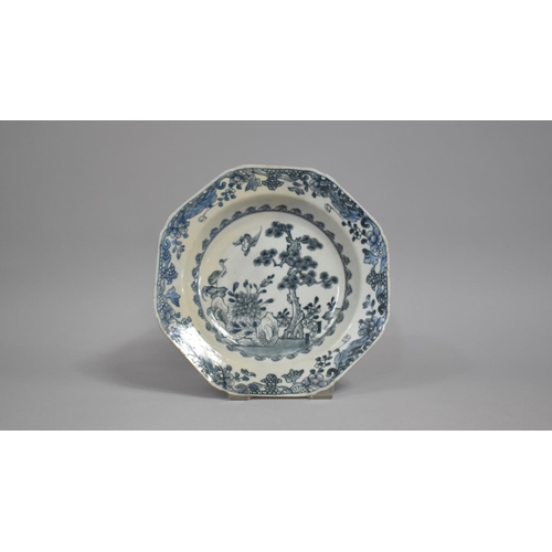 276 - An 18th/19th Century Chinese Octagonal Shallow Bowl decorated with Native Birds in Walled Garden wit... 