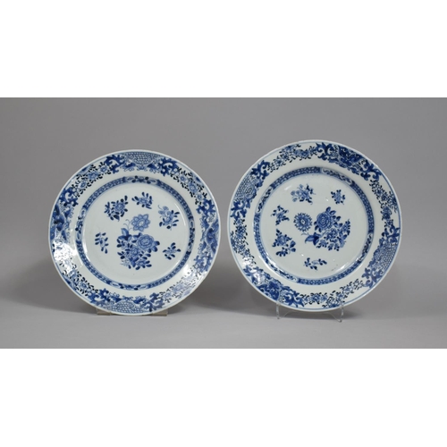 277 - A Pair of 18th/19th Century Chinese Blue and White Plates decorated in Floral Motifs, Condition Issu... 