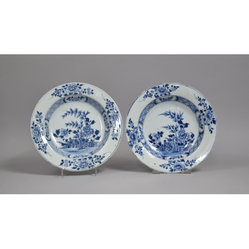 278 - A Pair of 18th/19th Century Chinese Porcelain Shallow Bowls decorated with Walled Garden Scene and F... 