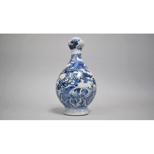 268 - A Chinese Blue and White Vase of Gourd Form Decorated with Dragon and Koi Fish in Stormy Sea with Cl... 