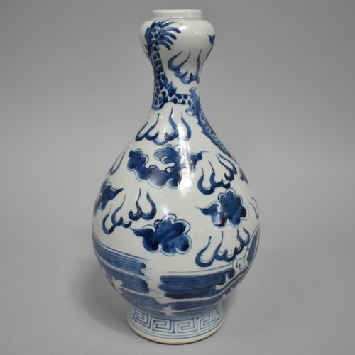 268 - A Chinese Blue and White Vase of Gourd Form Decorated with Dragon and Koi Fish in Stormy Sea with Cl... 