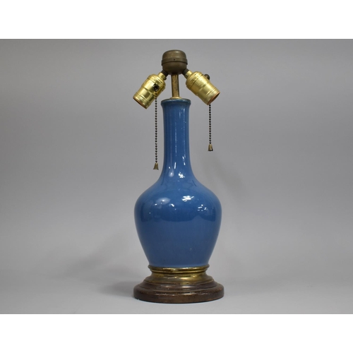 261 - A 19th Century Chinese Monochrome Vase of Bottle form, Blue Glaze, Now Converted to Table Lamp, vase... 