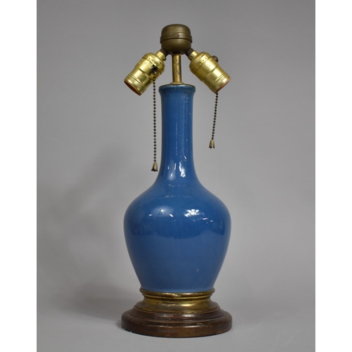 261 - A 19th Century Chinese Monochrome Vase of Bottle form, Blue Glaze, Now Converted to Table Lamp, vase... 