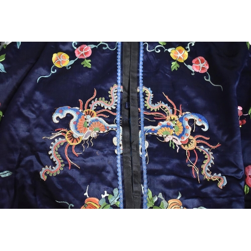 253 - An Early 20th Century Chinese Blue Silk Kimono/Robe with Good Quality Embroidered Decoration with Fr... 