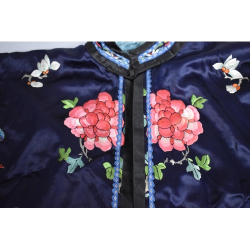 253 - An Early 20th Century Chinese Blue Silk Kimono/Robe with Good Quality Embroidered Decoration with Fr... 