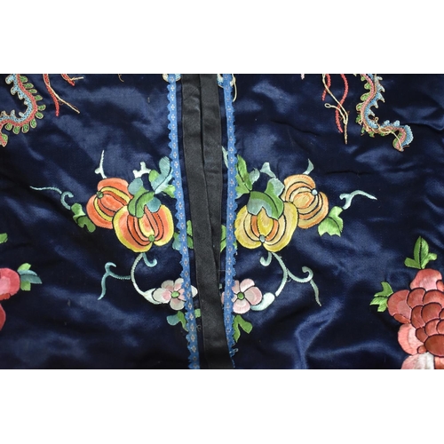 253 - An Early 20th Century Chinese Blue Silk Kimono/Robe with Good Quality Embroidered Decoration with Fr... 