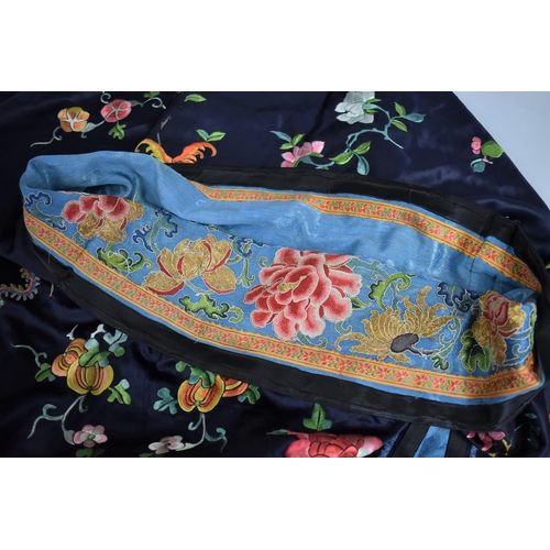 253 - An Early 20th Century Chinese Blue Silk Kimono/Robe with Good Quality Embroidered Decoration with Fr... 