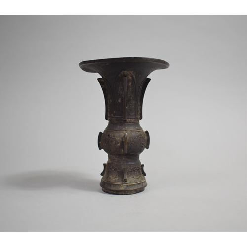 235 - A Chinese Bronze Gu Vase of Archaic Form, Seal Mark to Base, 15cms High