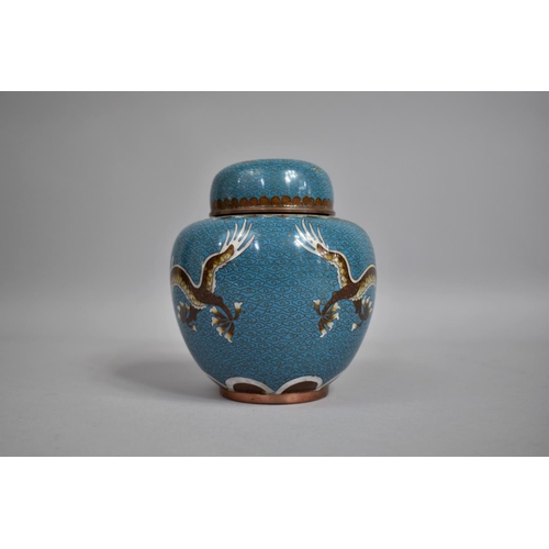 231 - A 20th Century Chinese Cloisonne Ginger Jar and Cover, Decorated five Clawed Dragons Chasing Flaming... 