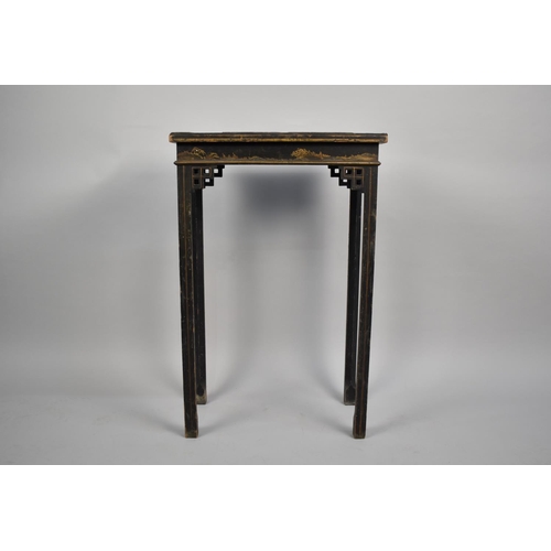 210 - A Late 19th Century Black and Gilt Chinoiserie Occasional Table with Side Pierced Friezes, Worn Cond... 