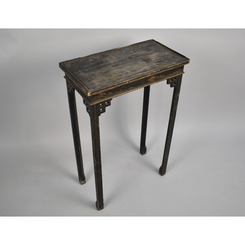 210 - A Late 19th Century Black and Gilt Chinoiserie Occasional Table with Side Pierced Friezes, Worn Cond... 