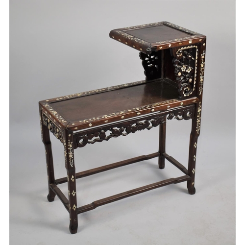 203 - A 19th Century Chinese Hardwood Two Tier Vase Stand/Occasional Table having Inlaid Mother of Pearl I... 