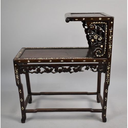 203 - A 19th Century Chinese Hardwood Two Tier Vase Stand/Occasional Table having Inlaid Mother of Pearl I... 