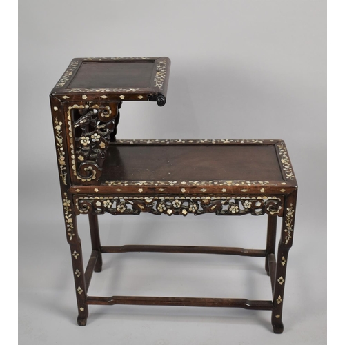 203 - A 19th Century Chinese Hardwood Two Tier Vase Stand/Occasional Table having Inlaid Mother of Pearl I... 