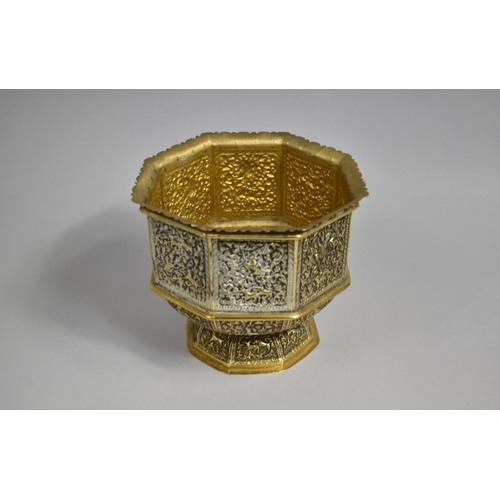 116 - A 19th Century Anglo Indian Ornate Brass Pedestal Bowl of Hexagonal form Decorated with Foliate Pane... 