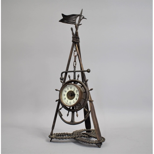 101 - A Novelty Bronze Metal Nautical Themed Clock, the Circular Movement by Ansonia Clock Co, Mounted in ... 