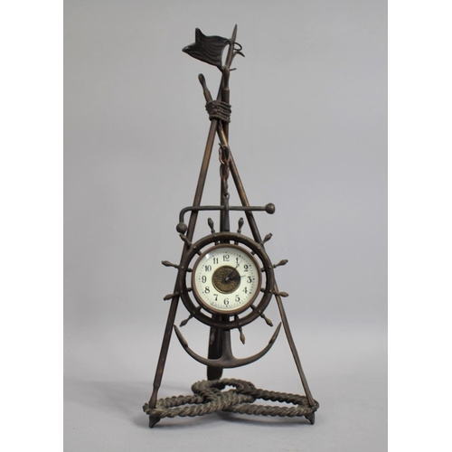 101 - A Novelty Bronze Metal Nautical Themed Clock, the Circular Movement by Ansonia Clock Co, Mounted in ... 