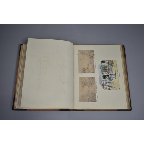 82 - A Leather Bound Album Containing Various Watercolours, Sketches, Clippings, Etchings etc, Paintings ... 