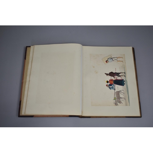 82 - A Leather Bound Album Containing Various Watercolours, Sketches, Clippings, Etchings etc, Paintings ... 