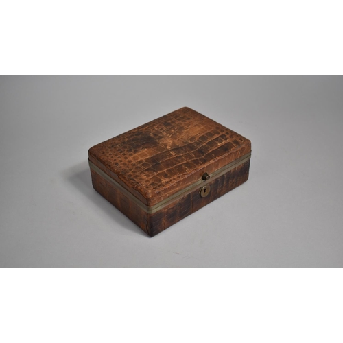 70 - An Early 20th Century Crocodile Skin Travel Case with Fitted Leather Interior, 22x16.5x8.5cms High