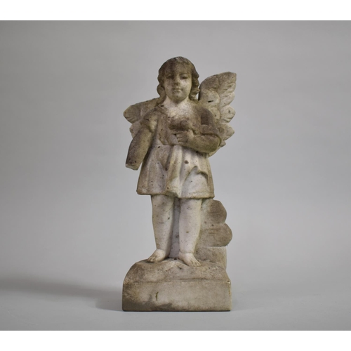 31 - A Weathered Carrera Carved Marble Angel, 31cms High, with Loss