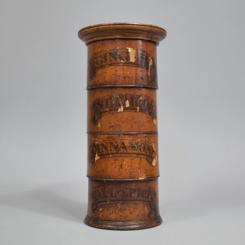 25 - A 19th Century Four Division Treen Spice Tower for Ginger, Nutmeg, Cinnamon and Allspice. 21cms High