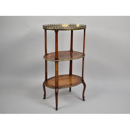 14 - A Late 19th/Early 20th Century French Oval Three Tier Inlaid Whatnot with Ormolu Gallery to Top and ... 