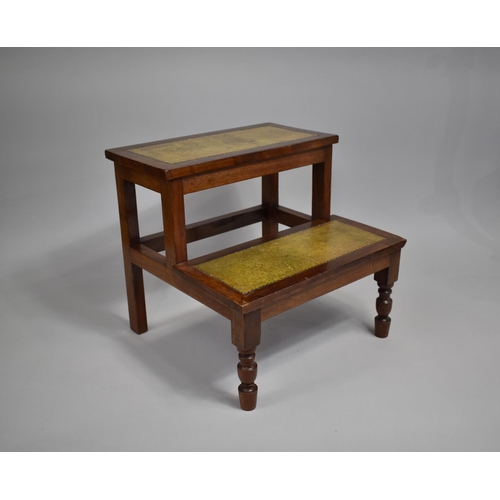 13 - A Late 19th Century Mahogany Library Step or Bed Step with Green Tooled Leather Treads and Raised on... 
