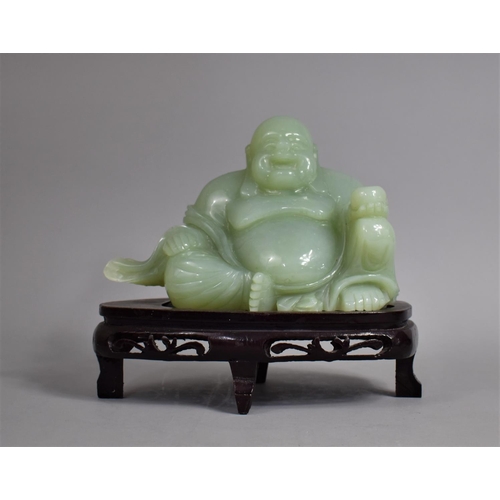 229 - A Large Carved Jade Study of Seated Buddha on Carved Wooden Stand, Buddha 15cms High and 21cms Side ... 