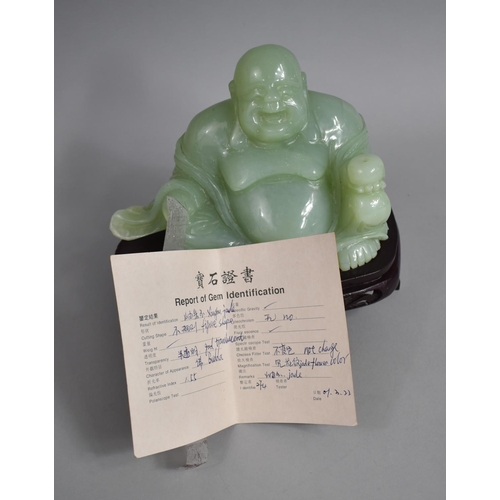 229 - A Large Carved Jade Study of Seated Buddha on Carved Wooden Stand, Buddha 15cms High and 21cms Side ... 