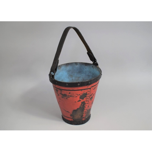 21 - A Late 19th/Early 20th Century Merryweather Fire Bucket with Leather Strap, Distressed Red Patina, T... 